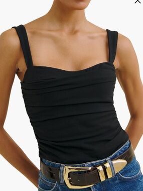 Reformation Trish Ruched Knit Top XS Black